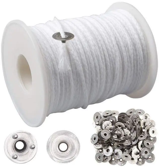 Main image of 200 Ft Cotton Candle Wick Roll with 100 Metal Sustainer Tabs | 24-Ply Braided Cotton Wick, Cut-To-Size Spool, Stable Burn, Durable Metal Tabs, Ideal For Diy Candle Making
