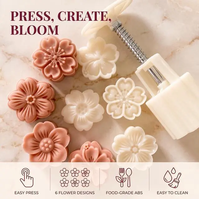 Alt view image 3 of 7 - White Mold with 6 Petals 30g Mooncake Mould Hand Press Cookie Stamps, Cherry Blossom Flower Stamps, Mid-Autumn Festival Pastry Tool Pie Making, Cookie Stamps Baking Tools and Accessories