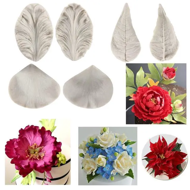 Alt view image 3 of 7 - Flower Silicone Veining Mold Rose Veined Fondant Mold Set of 6 | Gum Paste Peony Flower Mold Daisy Flower Plumeria Orchid Petal Molds Sugar Craft Cake Decorating Candy Chocolate Polymer Clay