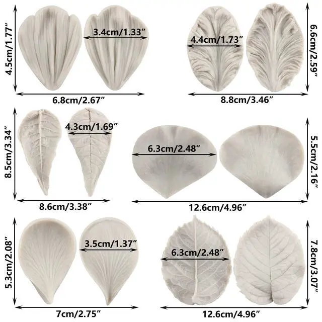 Alt view image 2 of 7 - Flower Silicone Veining Mold Rose Veined Fondant Mold Set of 6 | Gum Paste Peony Flower Mold Daisy Flower Plumeria Orchid Petal Molds Sugar Craft Cake Decorating Candy Chocolate Polymer Clay