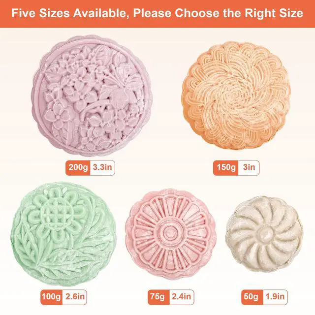 Alt view image 6 of 7 - 75g Mooncake Mold Set, 12 Patterns Round And Square Hand Press Molds | 2 Moon Cake Mold Sets, Food-grade Material, 6 Round Pattern And 6 Square, For DIY Mooncakes, Cookies, Pastry And Desserts