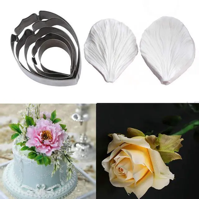 Alt view image 6 of 7 - 5pcs Stainless Steel Peony Cutter 2pcs Fondant Silicone Mold Gumpaste Peony Sugarcraft Flower Veining Mold Veiner Petal Making Tool