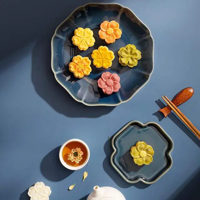 Alt view image 4 of 7 - Moon Cake Mold Set 4pcs 50g Cookie Stamps, Cherry Blossom Floral Mid Autumn Festival DIY Hand Press Cookie Dessert Cutter Pastry Decoration Flower Impressions Tool Mooncake Maker (50g)