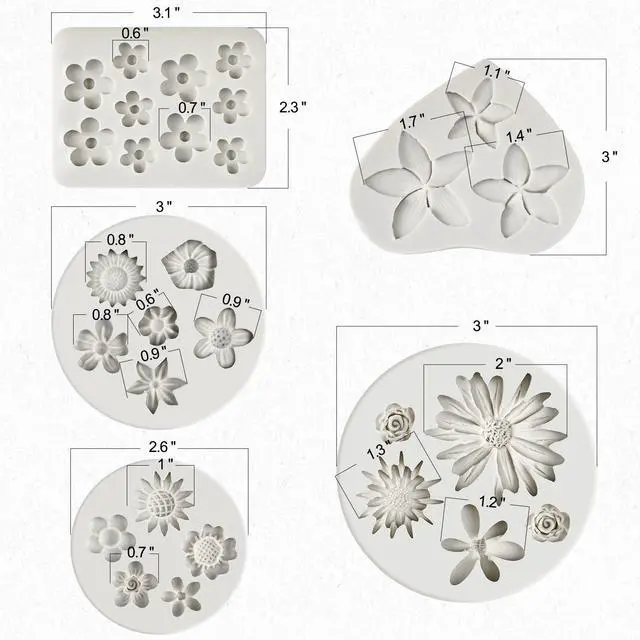 Alt view image 2 of 7 - Silicone Flower Fondant Molds, 5Pcs | Non Stick, Daisy Sunflower Chocolate Molds, For Dessert Cake Decorating, Cupcake Topper, Cake Pop, Candy