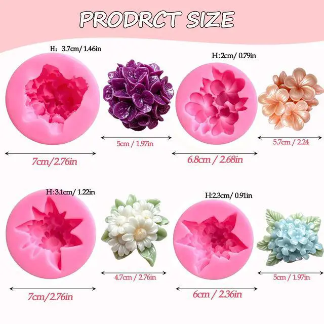 Alt view image 3 of 7 - 4 Pcs Flower Silicone Molds, Flower Candle Molds for Candle Making,3D Floral Silicone Resin Mold Daisy Hydrangea Fondant Mold for Chocolate Cake Decorating Soap Wax Resin Craft