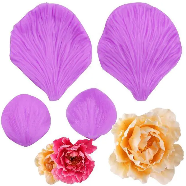 Main image of Peony Flower Veining Silicone Molds Rose Floral Petal Fondant Molds | Flower Petal Chocolate Molds for Sugar Craft Cake Decorating Candy Polymer Clay Set of 4