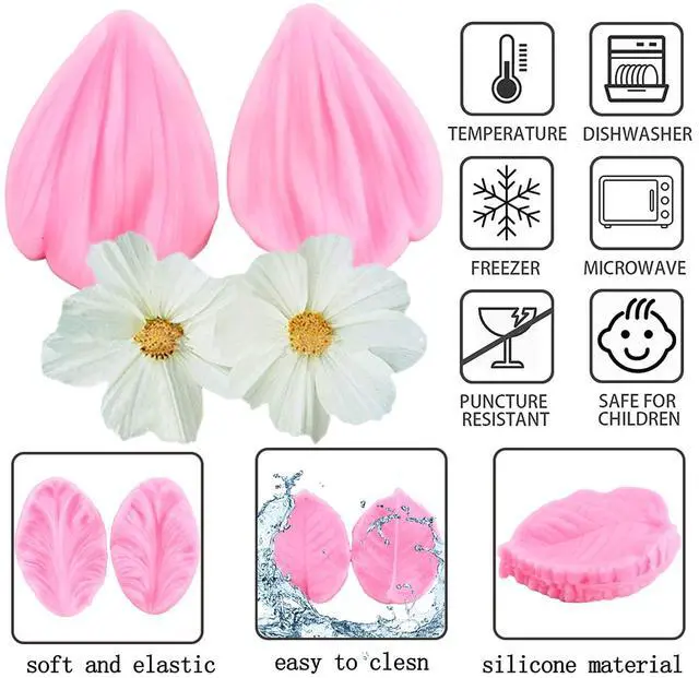 Alt view image 2 of 7 - Flower Silicone Veining Mold Rose Veined Fondant Molds Set Of 6 | Gum Paste Peony Flower Mold Plumeria Daisy Orchid Molds Wedding Cake Decorating Cupcake Topper Candy Chocolate Polymer Clay