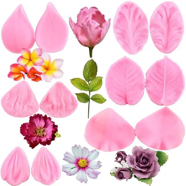 Main image of Flower Silicone Veining Mold Rose Veined Fondant Molds Set Of 6 | Gum Paste Peony Flower Mold Plumeria Daisy Orchid Molds Wedding Cake Decorating Cupcake Topper Candy Chocolate Polymer Clay