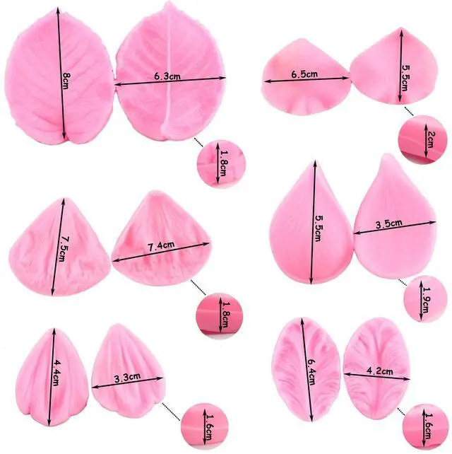 Alt view image 4 of 7 - Flower Silicone Veining Mold Rose Veined Fondant Molds Set Of 6 | Gum Paste Peony Flower Mold Plumeria Daisy Orchid Molds Wedding Cake Decorating Cupcake Topper Candy Chocolate Polymer Clay