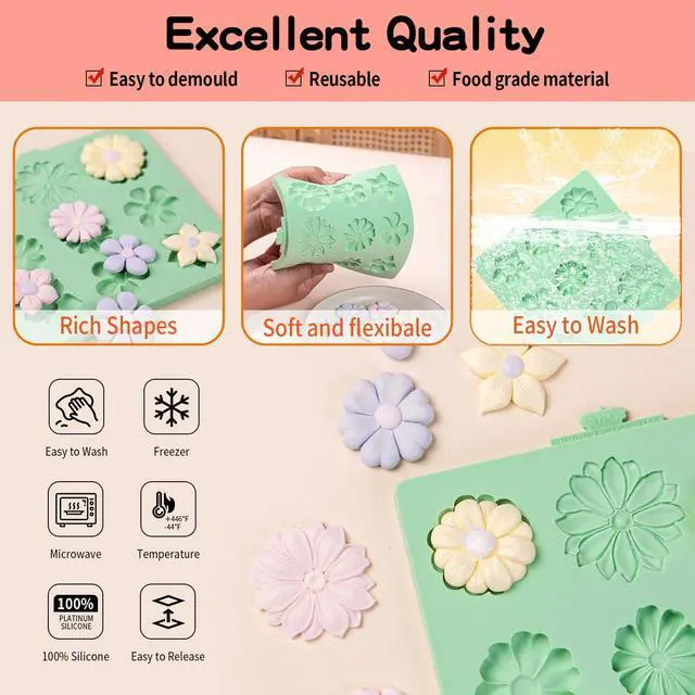 Alt view image 3 of 7 - Flower Silicone Molds,Rose Flower Chocolate Mold Daisy Silicone Mold for Crafts,2 Pcs Rose Silicone Mold Fondant Molds for Cake Decorating