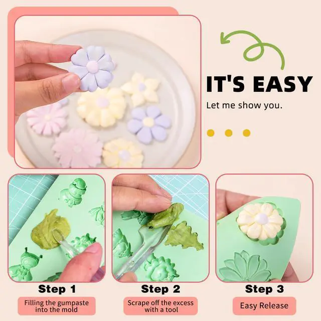Alt view image 4 of 7 - Flower Silicone Molds,Rose Flower Chocolate Mold Daisy Silicone Mold for Crafts,2 Pcs Rose Silicone Mold Fondant Molds for Cake Decorating