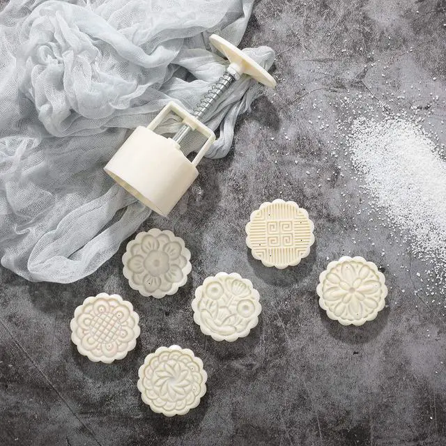 Alt view image 2 of 6 - 14 Pieces Bath Bomb Mold Kit Plastic Moon Cake Flowers Mold Supplies Press Includes 2 Pcs Shower Steamer Bath Bombs Press with 12 Pieces Stamps for Supply Making DIY Tools