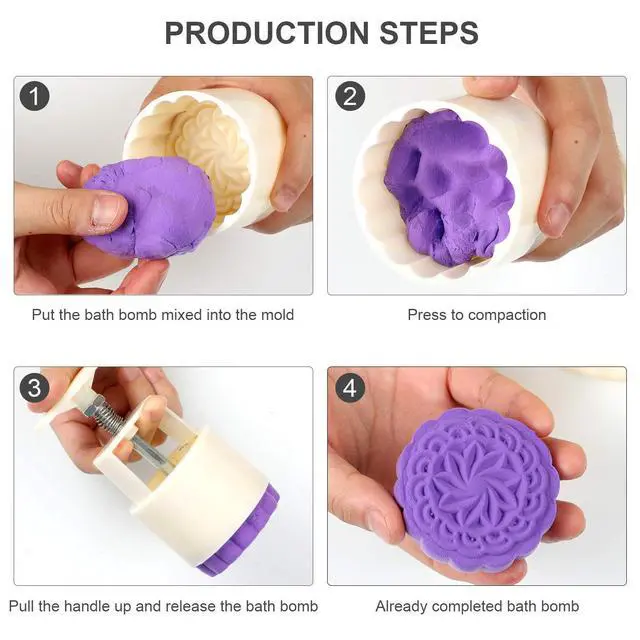 Alt view image 4 of 6 - 14 Pieces Bath Bomb Mold Kit Plastic Moon Cake Flowers Mold Supplies Press Includes 2 Pcs Shower Steamer Bath Bombs Press with 12 Pieces Stamps for Supply Making DIY Tools