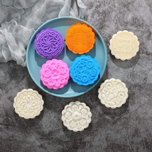 Alt view image 5 of 6 - 14 Pieces Bath Bomb Mold Kit Plastic Moon Cake Flowers Mold Supplies Press Includes 2 Pcs Shower Steamer Bath Bombs Press with 12 Pieces Stamps for Supply Making DIY Tools