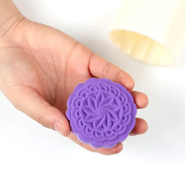 Alt view image 6 of 6 - 14 Pieces Bath Bomb Mold Kit Plastic Moon Cake Flowers Mold Supplies Press Includes 2 Pcs Shower Steamer Bath Bombs Press with 12 Pieces Stamps for Supply Making DIY Tools