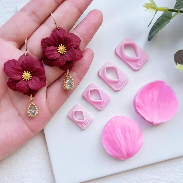 Alt view image 2 of 6 - Flower Petal Clay Cutters - Polymer Clay Cutters for Earrings Making, 4 Shapes with Polymer Clay Petal Press Mold, Clay Cutters for Polymer Clay Jewelry (A)