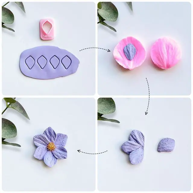 Alt view image 5 of 6 - Flower Petal Clay Cutters - Polymer Clay Cutters for Earrings Making, 4 Shapes with Polymer Clay Petal Press Mold, Clay Cutters for Polymer Clay Jewelry (A)
