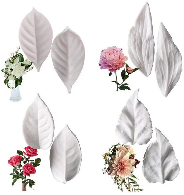 Main image of 8Pcs Sugar Paste Leaf Veiners Fontant Mold Fondant Silicone Leaf Rose/Peony/Lily 3D Craft Tool