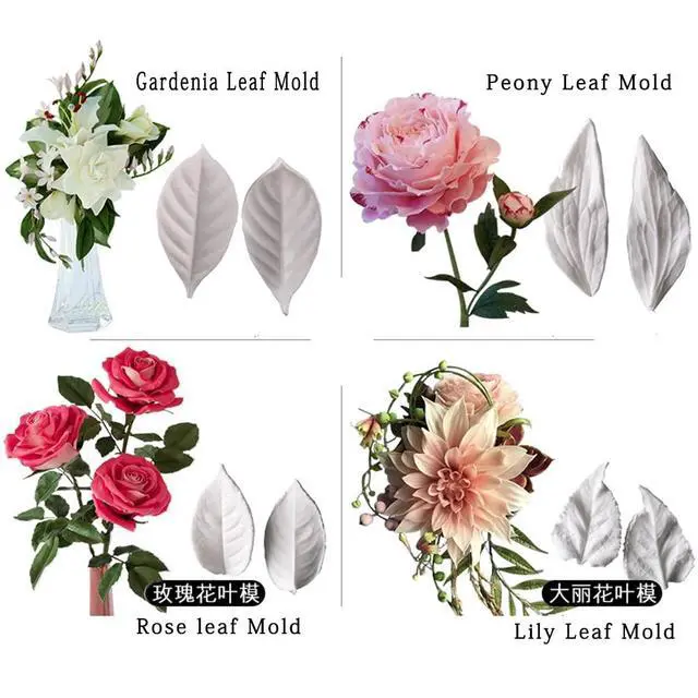 Alt view image 3 of 7 - 8Pcs Sugar Paste Leaf Veiners Fontant Mold Fondant Silicone Leaf Rose/Peony/Lily 3D Craft Tool