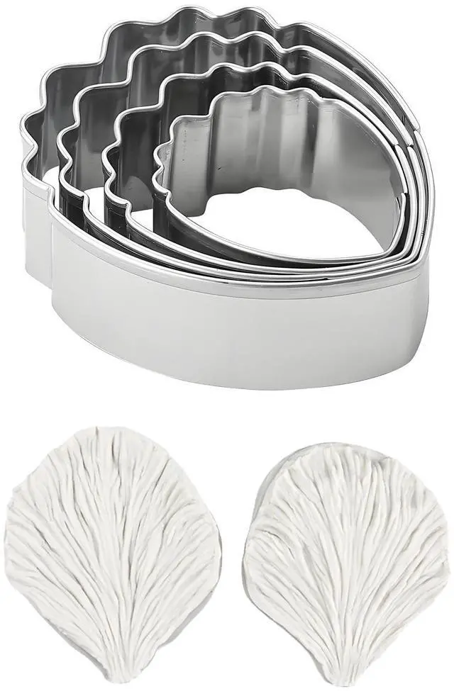 Main image of Peony Flower Mold Fondant Cutter Kit with Veiner Tools 4pcs Stainless Steel Petal Cutters 2pcs Sugar Veining Mold Clay Baking Molds for Gumpaste Flowers Drying and Cake Making Decorations