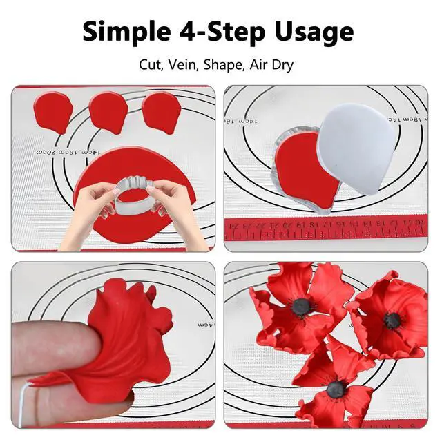 Alt view image 6 of 7 - Peony Flower Mold Fondant Cutter Kit with Veiner Tools 4pcs Stainless Steel Petal Cutters 2pcs Sugar Veining Mold Clay Baking Molds for Gumpaste Flowers Drying and Cake Making Decorations