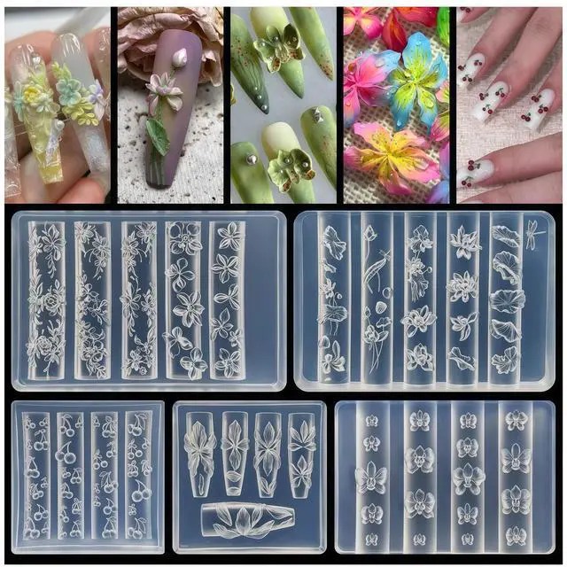 Main image of 5Pcs 3D Flowers Nail Art Mold Arts Lotus Cherry Phalaenopsis Orchid Molds for Accessories Supplies Y2K Silicone Tools Nails