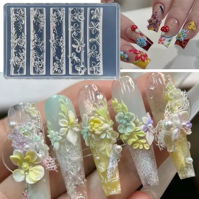 Alt view image 2 of 7 - 5Pcs 3D Flowers Nail Art Mold Arts Lotus Cherry Phalaenopsis Orchid Molds for Accessories Supplies Y2K Silicone Tools Nails