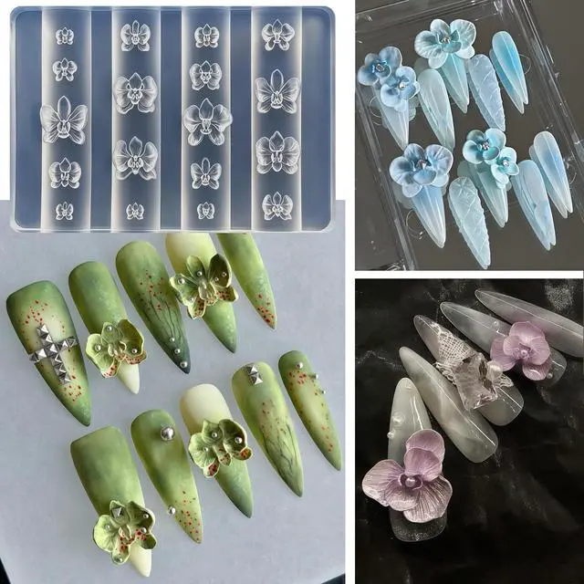 Alt view image 3 of 7 - 5Pcs 3D Flowers Nail Art Mold Arts Lotus Cherry Phalaenopsis Orchid Molds for Accessories Supplies Y2K Silicone Tools Nails