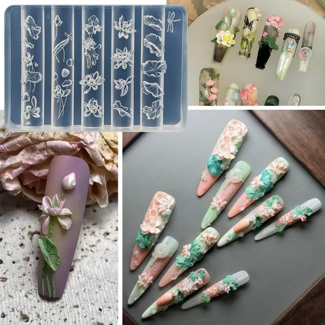 Alt view image 4 of 7 - 5Pcs 3D Flowers Nail Art Mold Arts Lotus Cherry Phalaenopsis Orchid Molds for Accessories Supplies Y2K Silicone Tools Nails