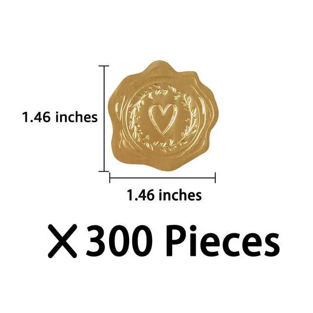 Alt view image 2 of 7 - 300 Pieces Embossed Gold Foil Stickers, Gold Heart-Love | For Envelopes, Wedding Invitations, Christmas Greeting Cards