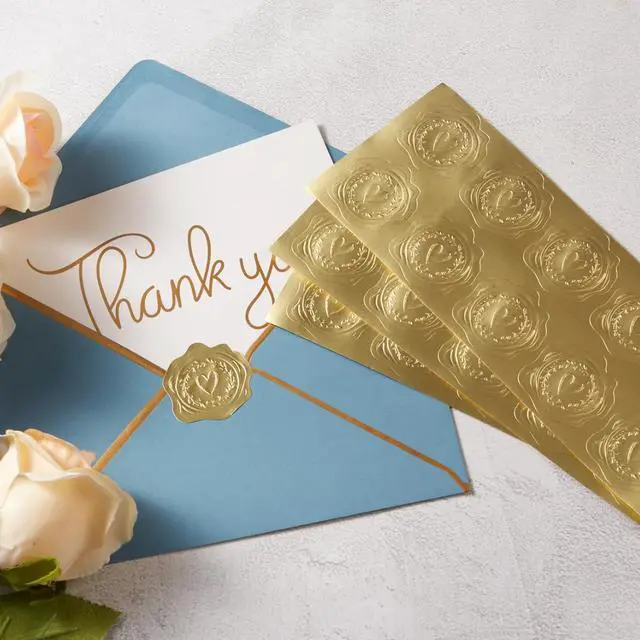 Alt view image 4 of 7 - 300 Pieces Embossed Gold Foil Stickers, Gold Heart-Love | For Envelopes, Wedding Invitations, Christmas Greeting Cards