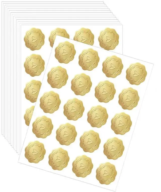 Main image of 300 PCS Gold Embossed Heart Seal Stickers, Self-Adhesive Wax Looking Labels for Wedding Party Envelopes (QX146)