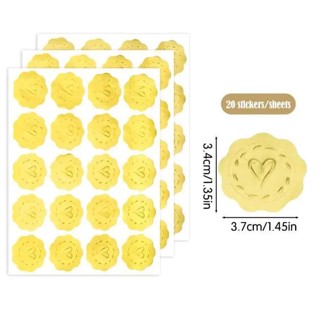 Alt view image 2 of 5 - 300 PCS Gold Embossed Heart Seal Stickers, Self-Adhesive Wax Looking Labels for Wedding Party Envelopes (QX146)