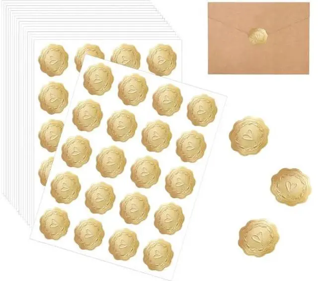 Alt view image 4 of 5 - 300 PCS Gold Embossed Heart Seal Stickers, Self-Adhesive Wax Looking Labels for Wedding Party Envelopes (QX146)