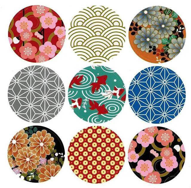 Main image of Japan Style Sealing Sticker,Round Japanese Traditional Pattern Self-Adhesive Universal Sealing Paster Gift Packing Decorative Labels Envelope Seals(10 Sheets,90pcs)