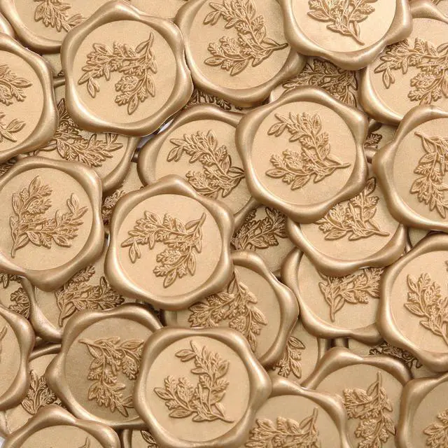 Main image of Wax Seal Stickers - Eucalyptus Wedding Invitation Envelope Seal Stickers, 50 Pcs Self- Adhesive Prosecco Metallic Light Gold Stickers, Perfect for Invitation, Christmas, Gift Wrapping
