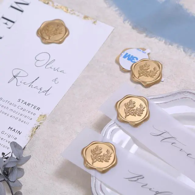 Alt view image 5 of 7 - Wax Seal Stickers - Eucalyptus Wedding Invitation Envelope Seal Stickers, 50 Pcs Self- Adhesive Prosecco Metallic Light Gold Stickers, Perfect for Invitation, Christmas, Gift Wrapping