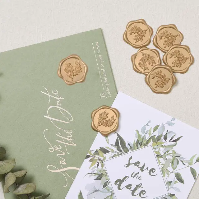 Alt view image 7 of 7 - Wax Seal Stickers - Eucalyptus Wedding Invitation Envelope Seal Stickers, 50 Pcs Self- Adhesive Prosecco Metallic Light Gold Stickers, Perfect for Invitation, Christmas, Gift Wrapping