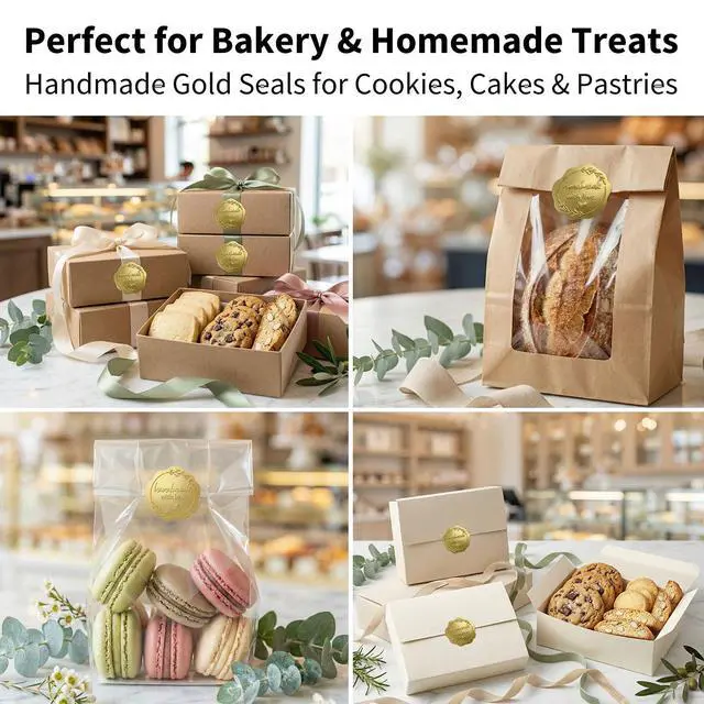 Alt view image 3 of 7 - Handmade with Love Gold Foil Stickers, Pack of 100 Embossed Matte Gold Seals for Bakery Packaging, Treat Bags, Pastry Boxes, Small Business Thank You Labels for Gift Wrapping, 1.7 Inch (Gold)