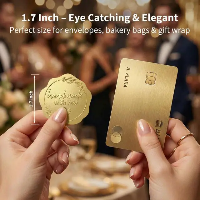 Alt view image 5 of 7 - Handmade with Love Gold Foil Stickers, Pack of 100 Embossed Matte Gold Seals for Bakery Packaging, Treat Bags, Pastry Boxes, Small Business Thank You Labels for Gift Wrapping, 1.7 Inch (Gold)