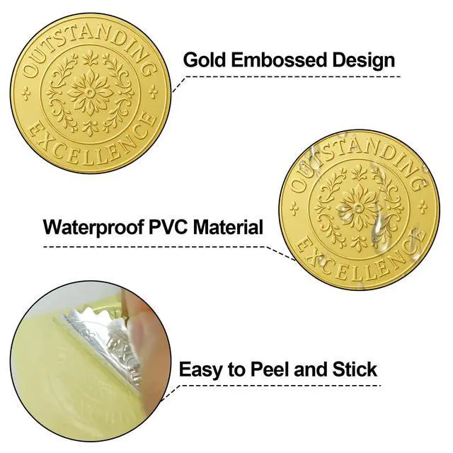 Alt view image 3 of 6 - 2 Inch Gold Foil Certificate Seals60 pcs Embossed Seals Stickers for Awards, Diplomas, Graduation, Excellence & Superior Self-Adhesive, Waterproof, Medal-Like Design for Envelopes & Gifts