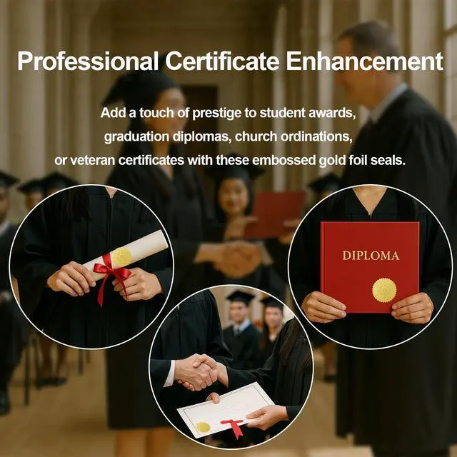Alt view image 4 of 6 - 2 Inch Gold Foil Certificate Seals60 pcs Embossed Seals Stickers for Awards, Diplomas, Graduation, Excellence & Superior Self-Adhesive, Waterproof, Medal-Like Design for Envelopes & Gifts