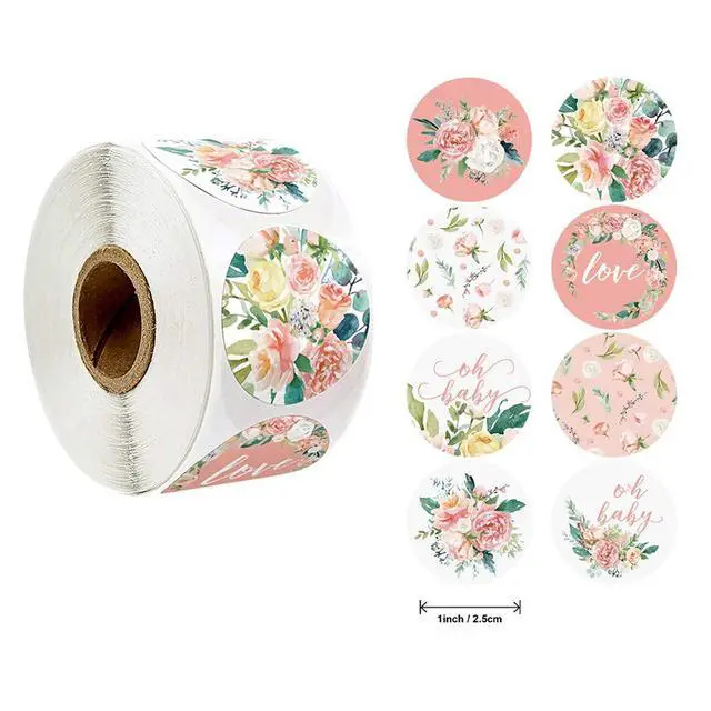 Alt view image 2 of 7 - Floral Stickers, 1'' 25mm Adhesive Labels, 1000pcs Decorative Envelope Seal Stickers for Gifts, Wedding, Birthday, Party, Packaging