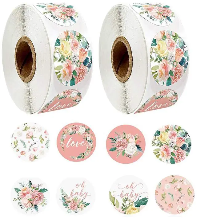 Main image of Floral Stickers, 1'' 25mm Adhesive Labels, 1000pcs Decorative Envelope Seal Stickers for Gifts, Wedding, Birthday, Party, Packaging