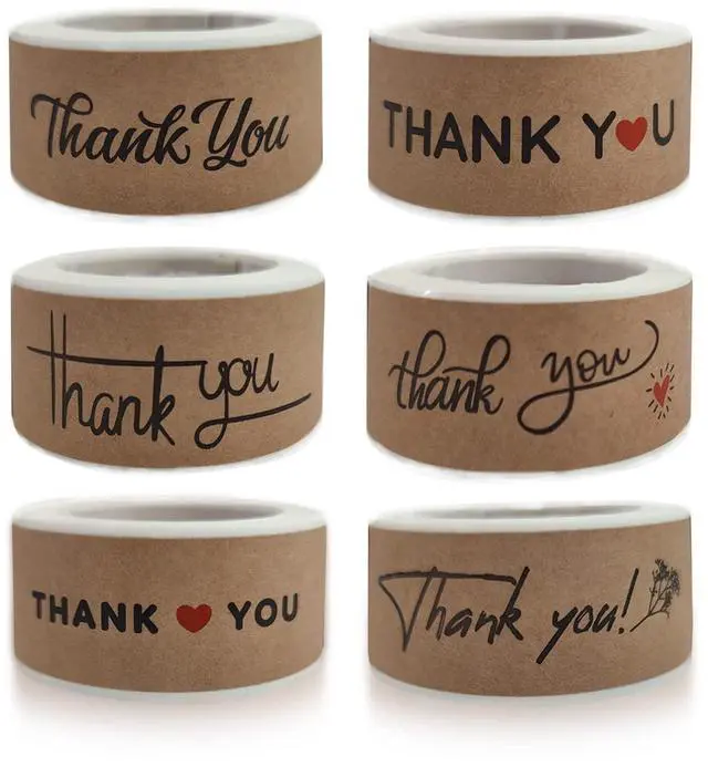 Main image of 720 PCS 1" x 3" Thank You Stickers Rectangle Gift Seal Kraft Paper Thank You Stickers Labels Diary Stationery Stickers for Business Wedding Party Decor Handmade Decoration Sticker (6 Roll, 120 / Roll)