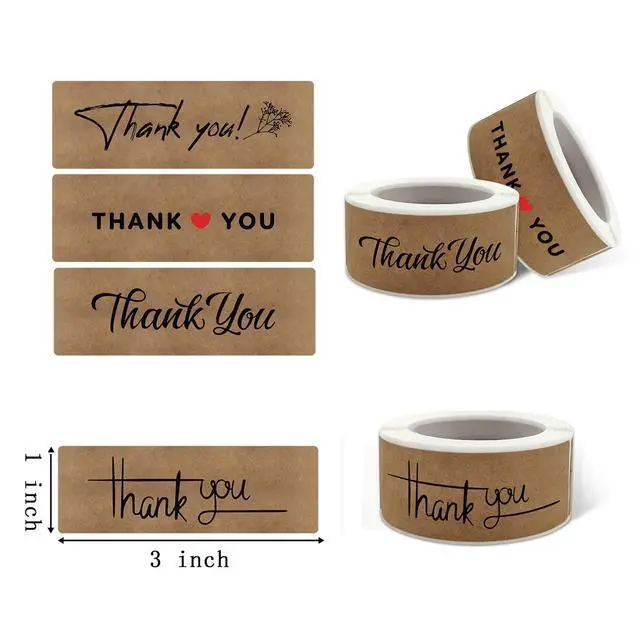 Alt view image 2 of 7 - 720 PCS 1" x 3" Thank You Stickers Rectangle Gift Seal Kraft Paper Thank You Stickers Labels Diary Stationery Stickers for Business Wedding Party Decor Handmade Decoration Sticker (6 Roll, 120 / Roll)