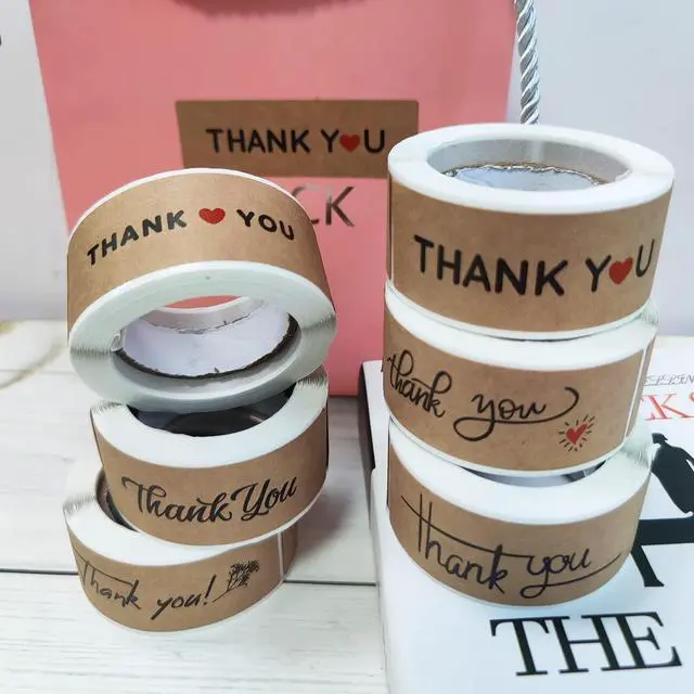 Alt view image 6 of 7 - 720 PCS 1" x 3" Thank You Stickers Rectangle Gift Seal Kraft Paper Thank You Stickers Labels Diary Stationery Stickers for Business Wedding Party Decor Handmade Decoration Sticker (6 Roll, 120 / Roll)