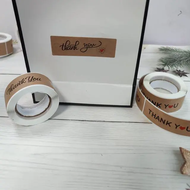 Alt view image 7 of 7 - 720 PCS 1" x 3" Thank You Stickers Rectangle Gift Seal Kraft Paper Thank You Stickers Labels Diary Stationery Stickers for Business Wedding Party Decor Handmade Decoration Sticker (6 Roll, 120 / Roll)