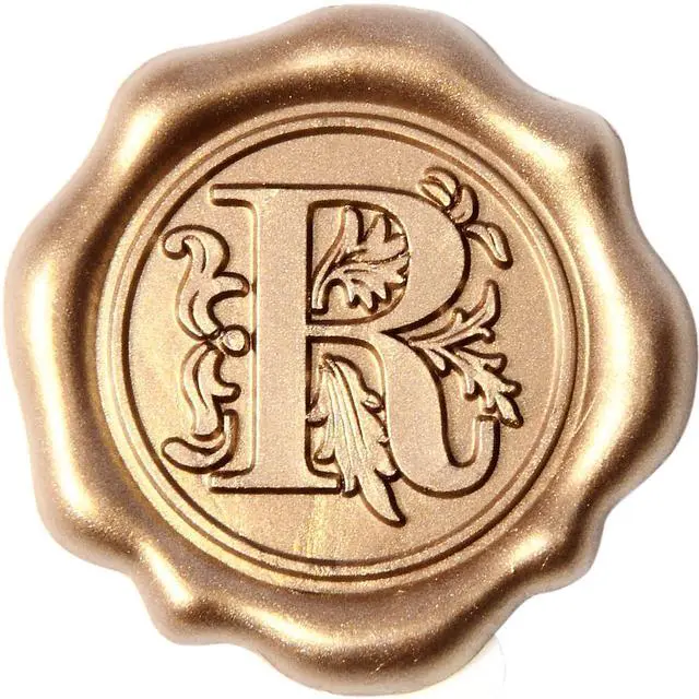 Main image of Antique Gold Initial Alphabet Adhesive Wax Seal Stickers, 50-Pack, Letter R | Decor for Thanksgiving cards, Gift wrap, Christmas Card, Wedding invitations, Party invitation, Envelope, Seat Card, Menu