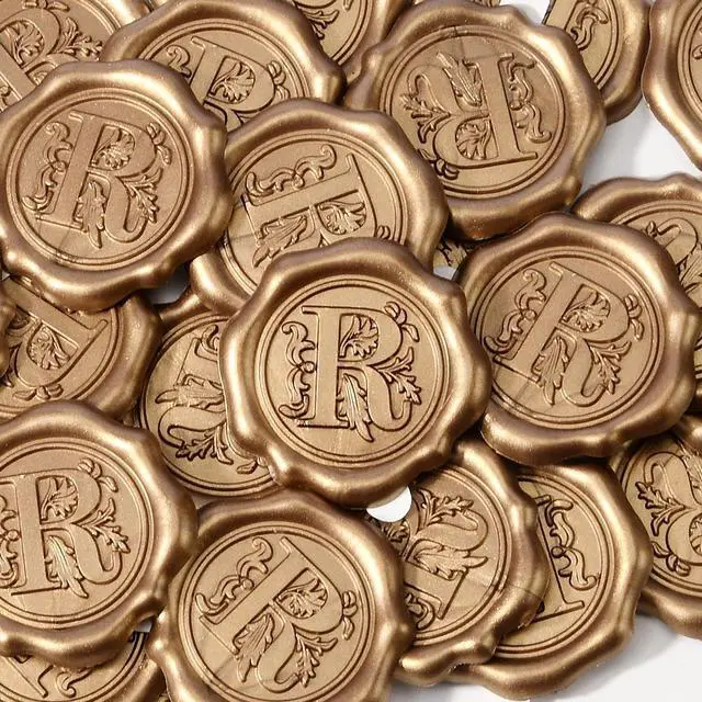 Alt view image 2 of 7 - Antique Gold Initial Alphabet Adhesive Wax Seal Stickers, 50-Pack, Letter R | Decor for Thanksgiving cards, Gift wrap, Christmas Card, Wedding invitations, Party invitation, Envelope, Seat Card, Menu